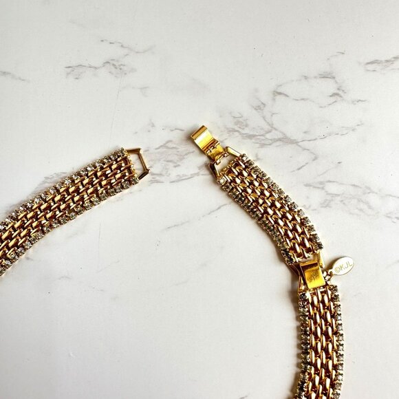 Kenneth Jay Lane Gold Rhinestone Choker Vintage Necklace Signed KJL - Picture 7 of 11